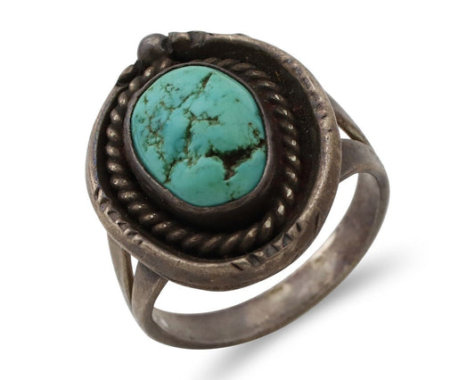 Navajo Ring 925 Silver Blue Turquoise Native American Artist C.80's