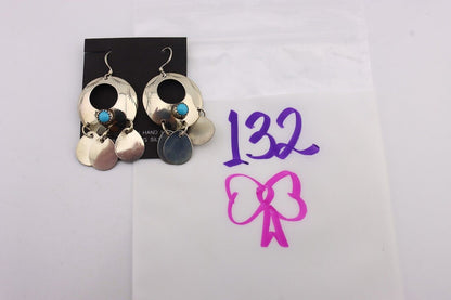 Navajo Dangle Handmade Earrings 925 Silver Blue Turquoise Native Artist C.80's