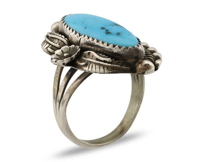 Navajo Ring 925 Silver Sleeping Beauty Turquoise Signed SC C.80's