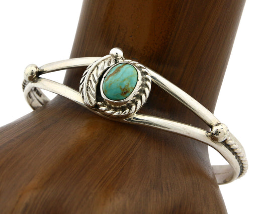 Navajo Bracelet .925 Silver Turquoise Mountain Signed Calvin Peterson C.80's