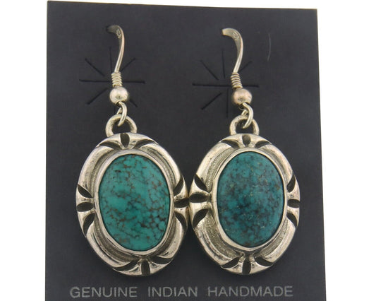 Navajo Earrings 925 Silver Handmade Natural Turquoise Native Artist C.80's