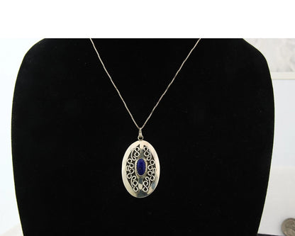 Navajo Necklace Sterling Silver Authentic Lapis Vintage Native Artist Handmade