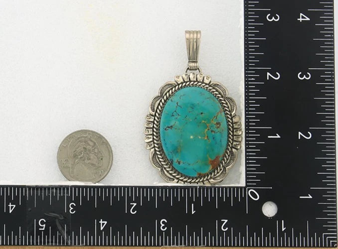 Navajo Pendant Sterling Silver Turquoise Vintage Signed W. Denetdale C.80's