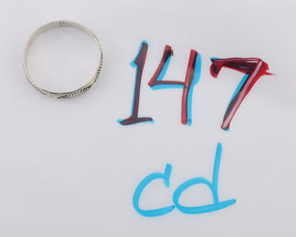 Navajo Hand Stamped Band 925 Silver 5.0 mm Signed Larry Chavez Size 11 C.80's