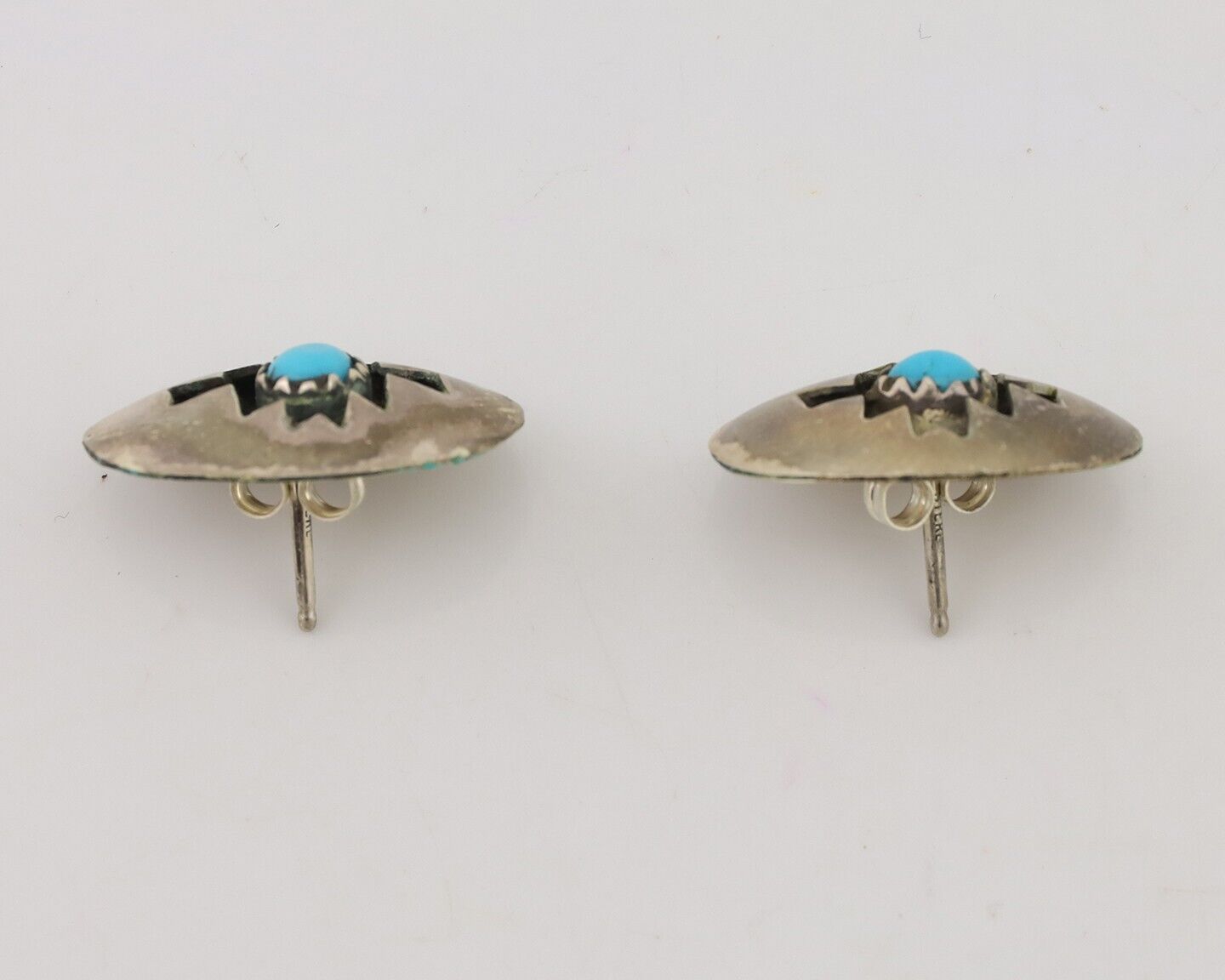 Navajo Hand Cut Earrings 925 Silver Blue Natural Turquoise Native Artist C.80's