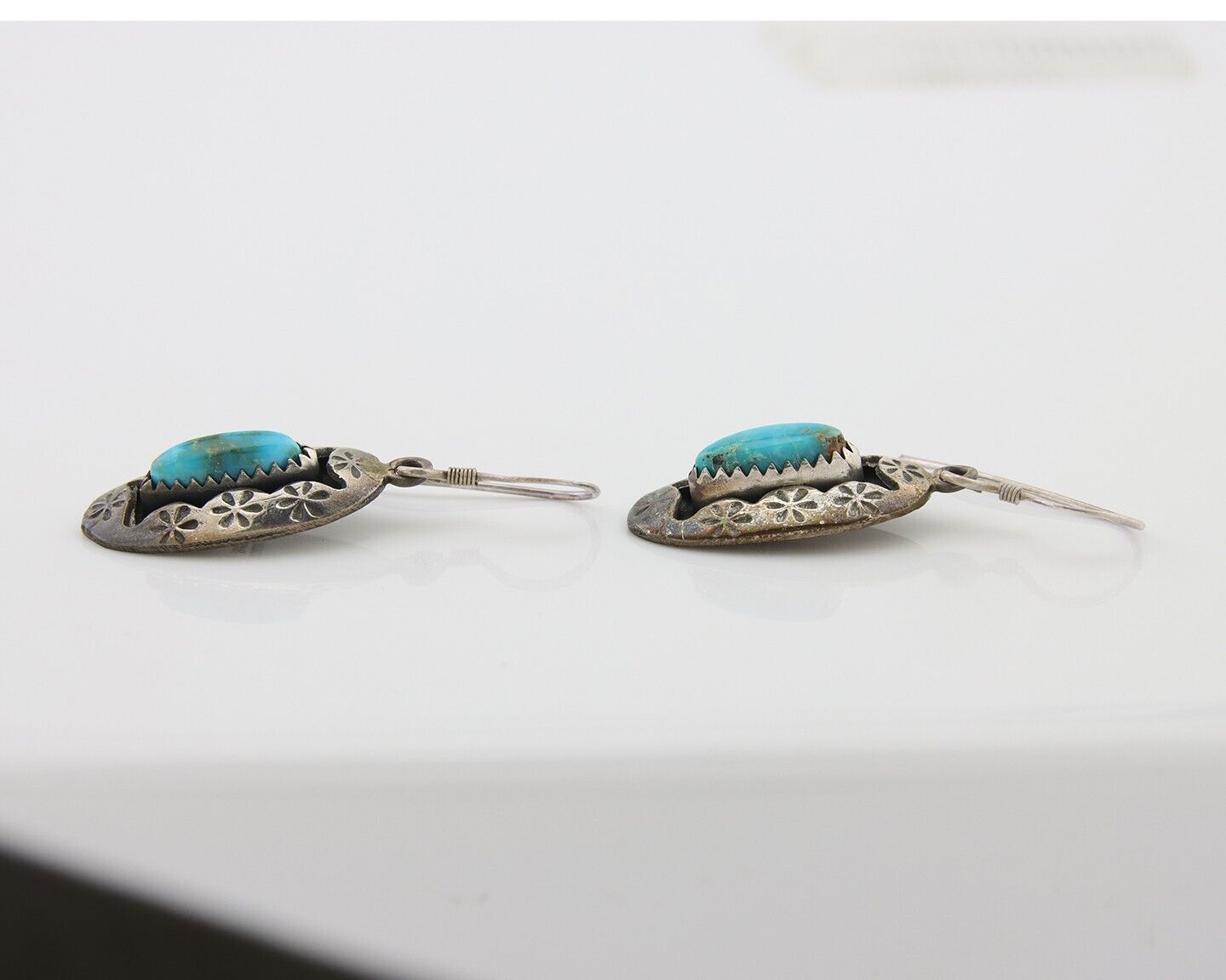 Navajo Dangle Earrings 925 Silver Natural Turquoise Native American Artist C80s