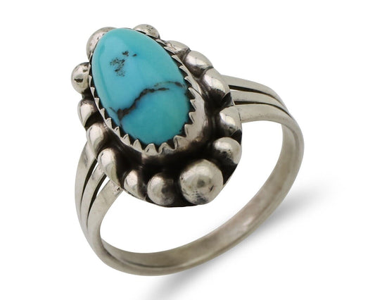 Navajo Ring 925 Silver Sleeping Beauty Turquoise Artist Signed SC C.80's