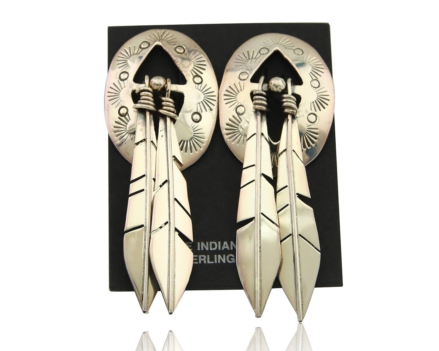 Navajo Feather Earrings 925 Silver Dangle Artist Signed DISHTA C.80's