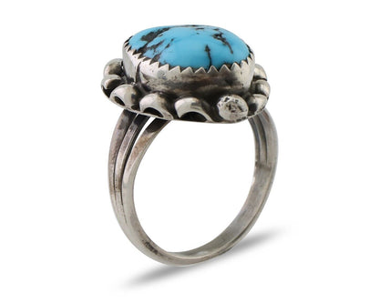 Navajo Ring 925 Silver Sleeping Beauty Turquoise Artist Signed SC C.80's