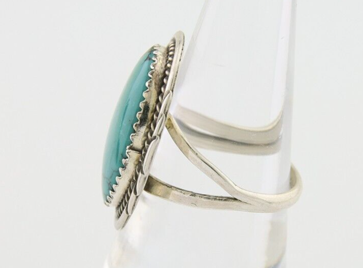 Navajo Ring 925 Silver Natural Spiderweb Turquoise Native Artist C.80's