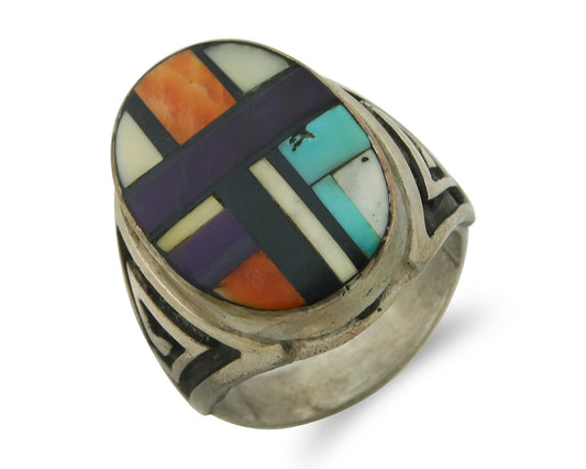 Vintage Navajo Ring 925 Sterling Natural Gemstone Native Artist Size 12