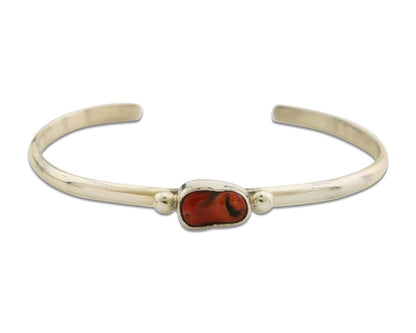 Navajo Bracelet .925 Silver Mediterranean Red Coral Cuff Native Artist C.80's