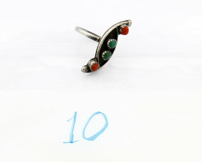 VTG Navajo Handmade Natural Coral & Turquoise SOLID Silver Ring