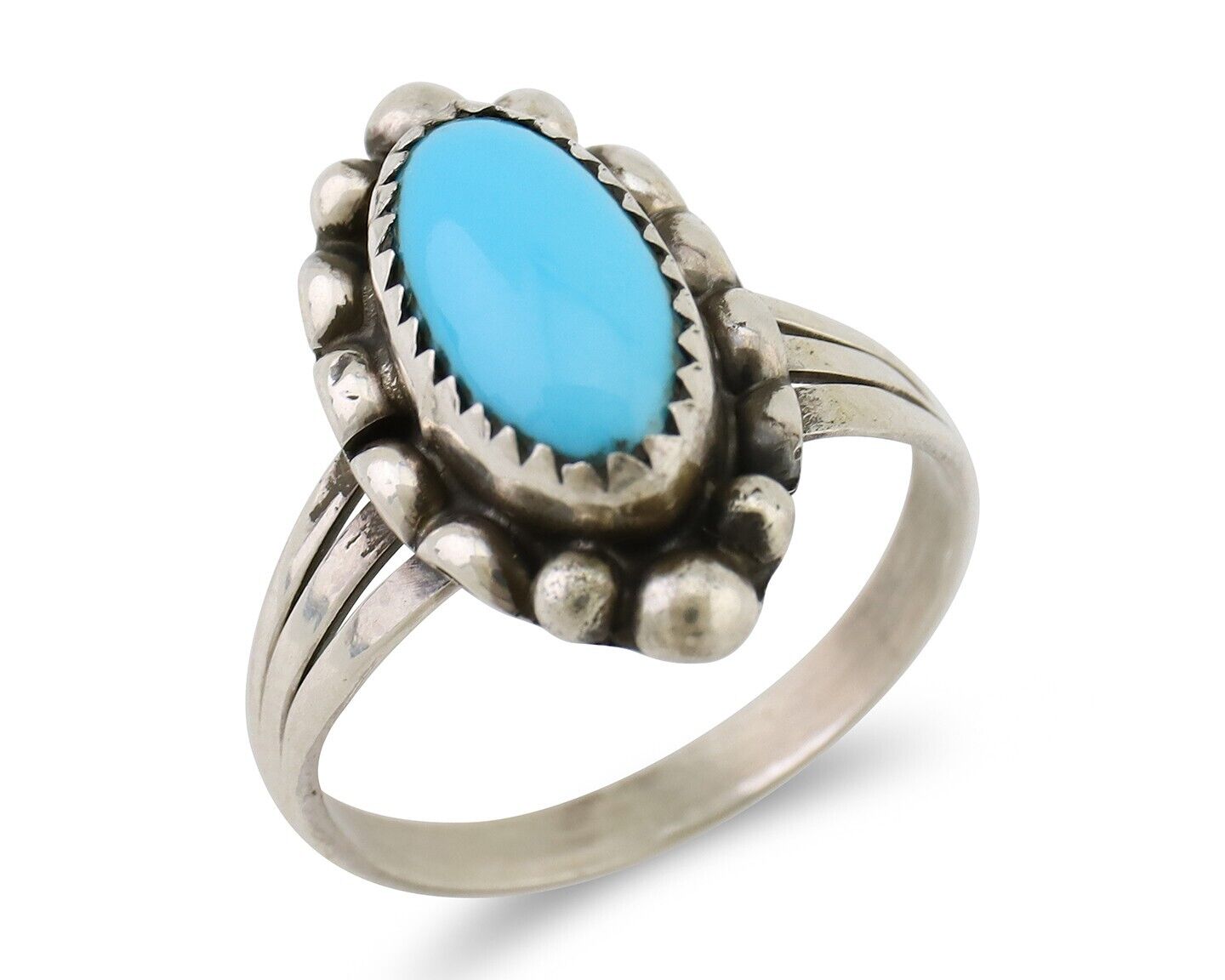 Navajo Ring 925 Silver Sleeping Beauty Turquoise Artist Signed SC C.80's