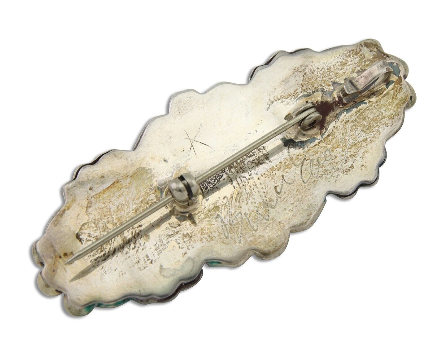 Navajo Pin 925 Silver Natural Blue Turquoise Artist Signed Billie Eagle C.80's