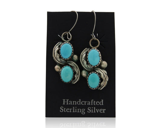 Navajo Dangle Earrings 925 Silver Natural Turquoise Native American Artist C80s