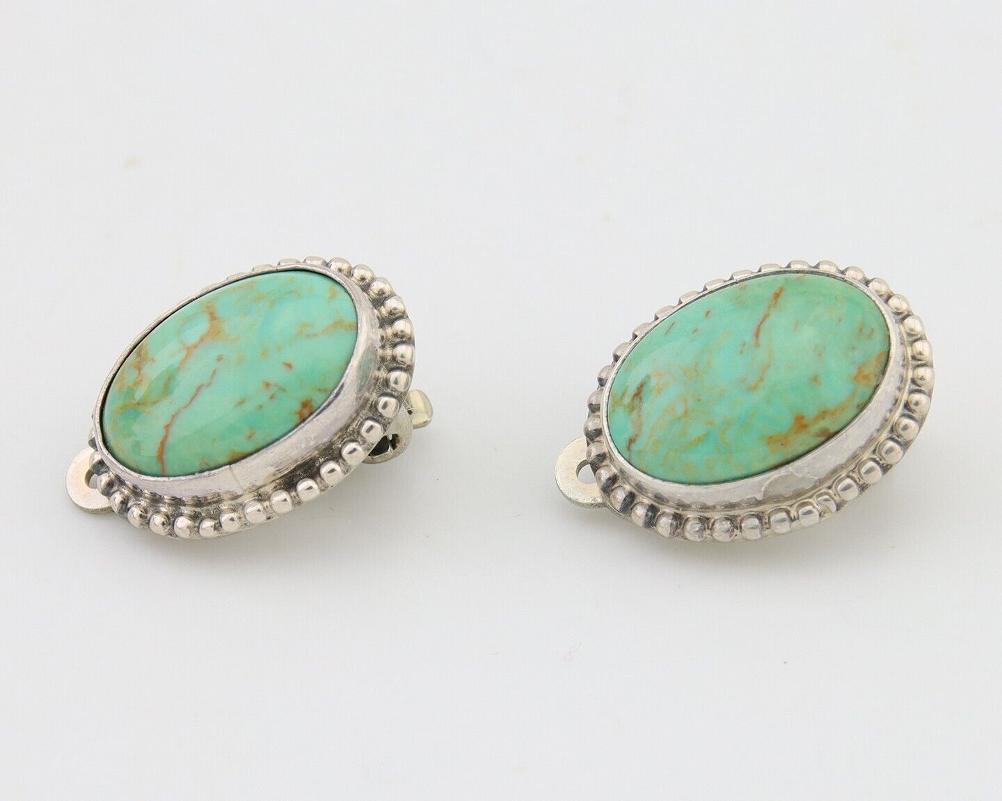 Navajo Stud Earrings 925 Silver Natural Turquoise Artist Signed M C.80's