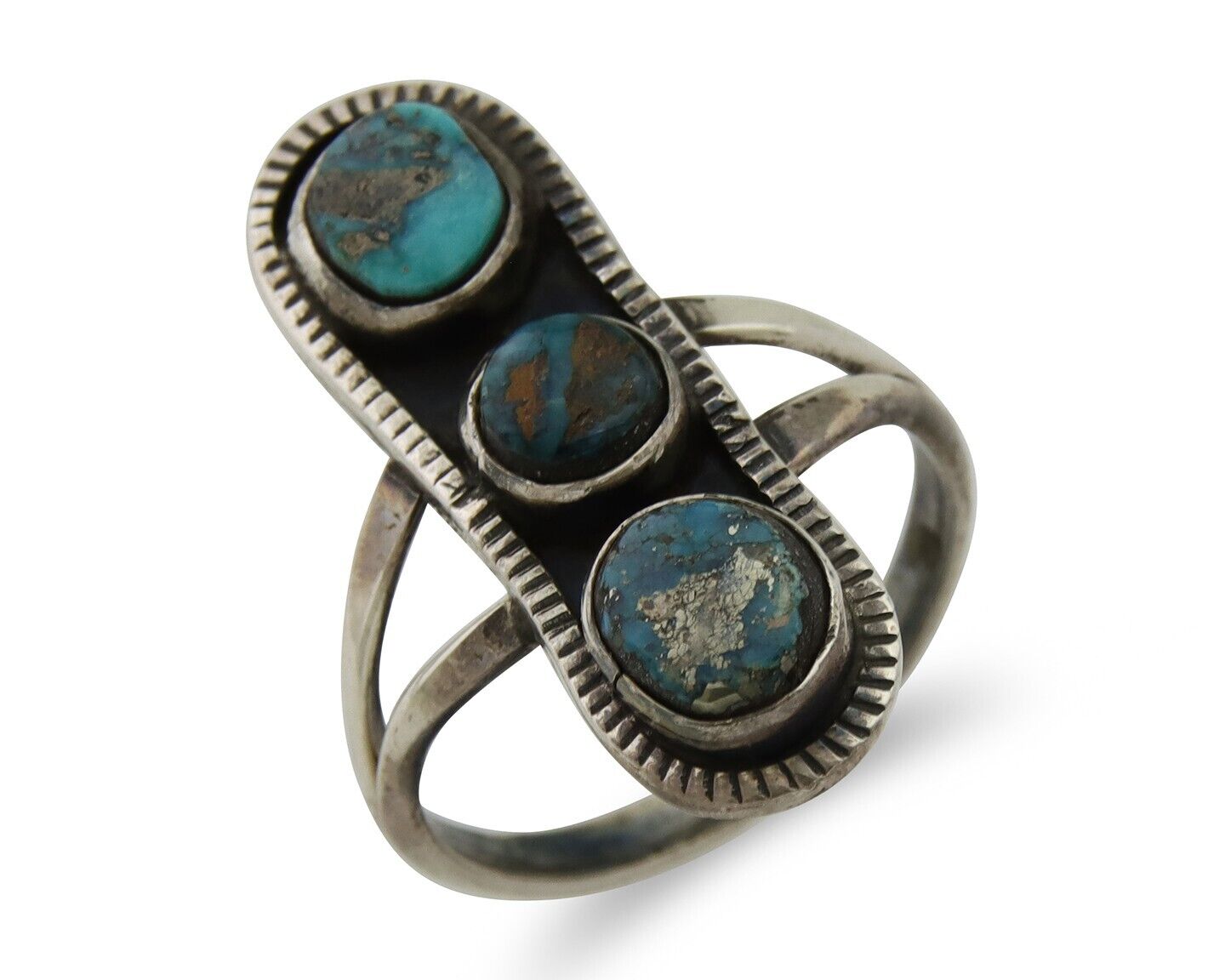 Navajo Ring 925 Silver Natural Blue Turquoise Native American Artist C.80's