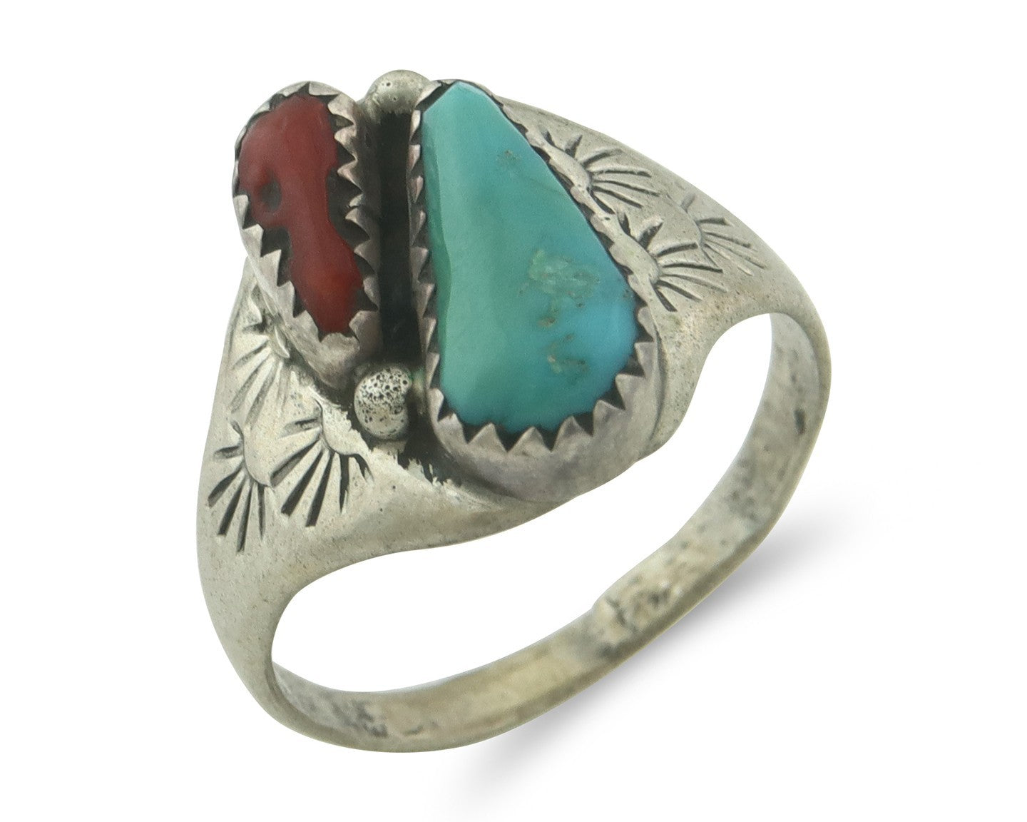 Vintage Navajo Ring 925 Sterling Silver Natural Gemstone Authentic Size 8.75