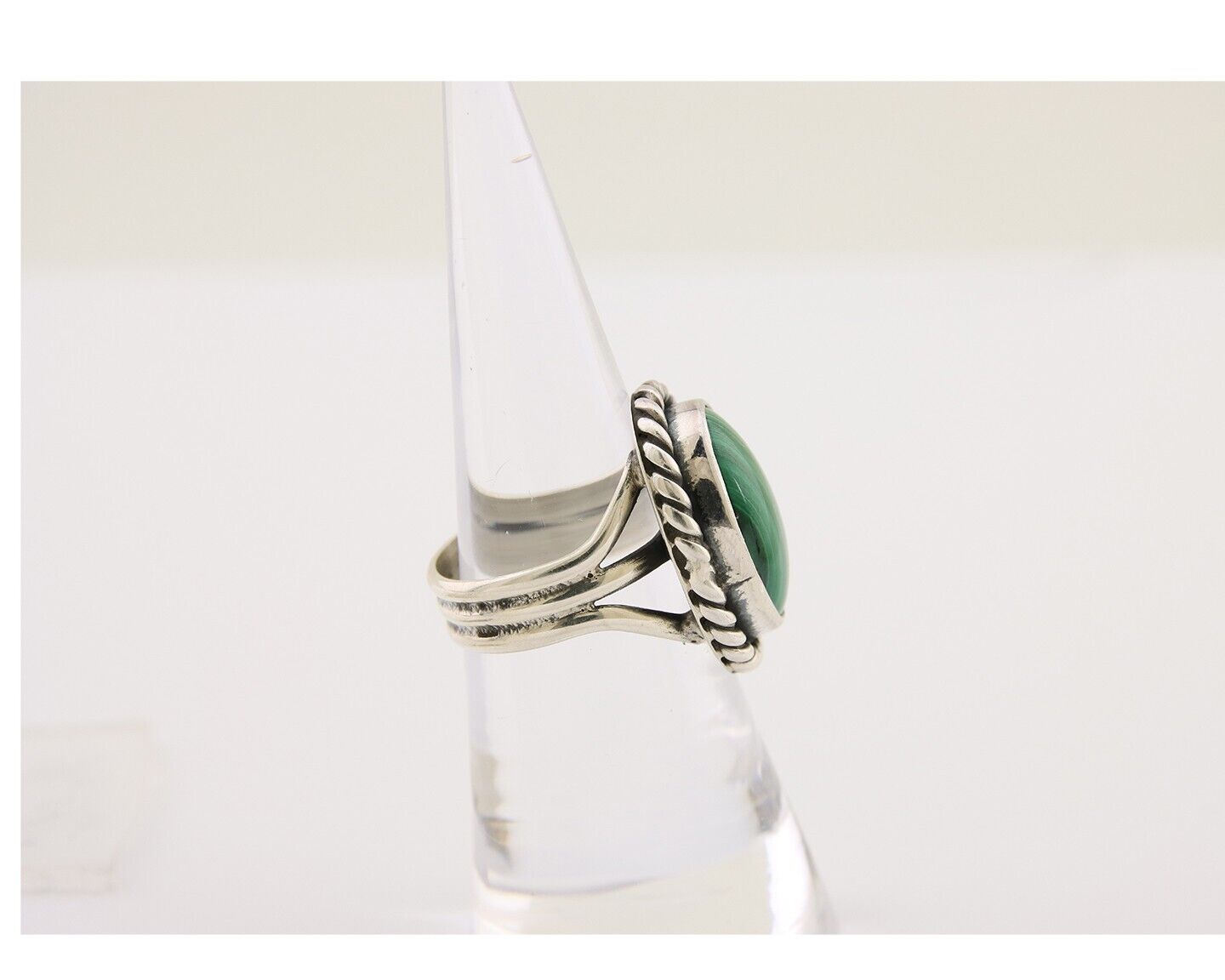 Navajo Ring 925 Silver Natural Malachite Native American Artist C.80's