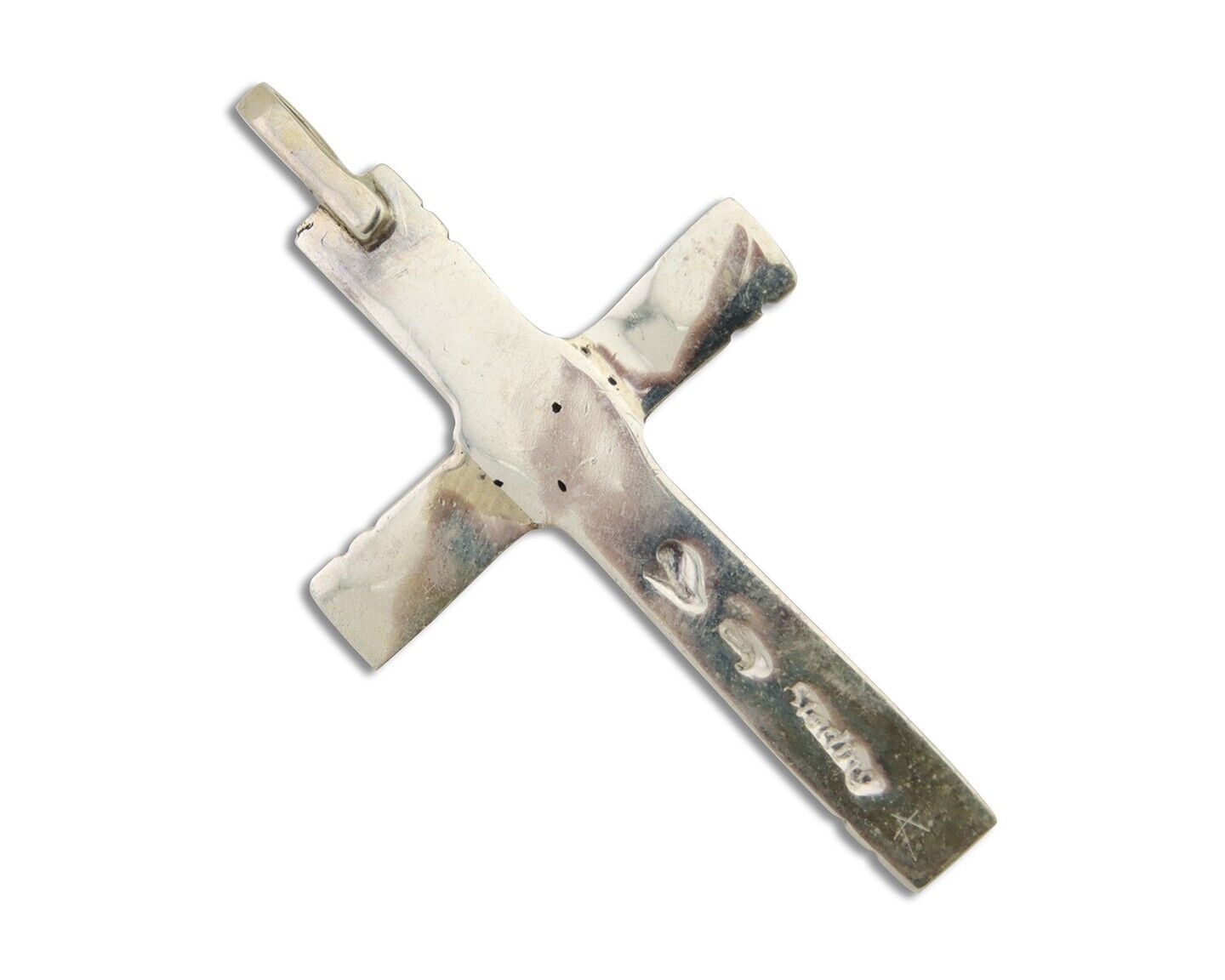 Navajo Sand Cast Cross Pendant 925 Silver Turquoise Artist Signed