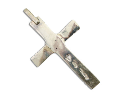 Navajo Sand Cast Cross Pendant 925 Silver Turquoise Artist Signed J Yazzie C.80s