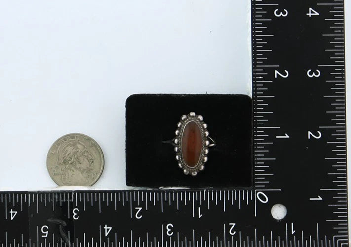 Mexico Ring Sterling Silver Natural Agate Vintage Signed TB 84 Size 5.0