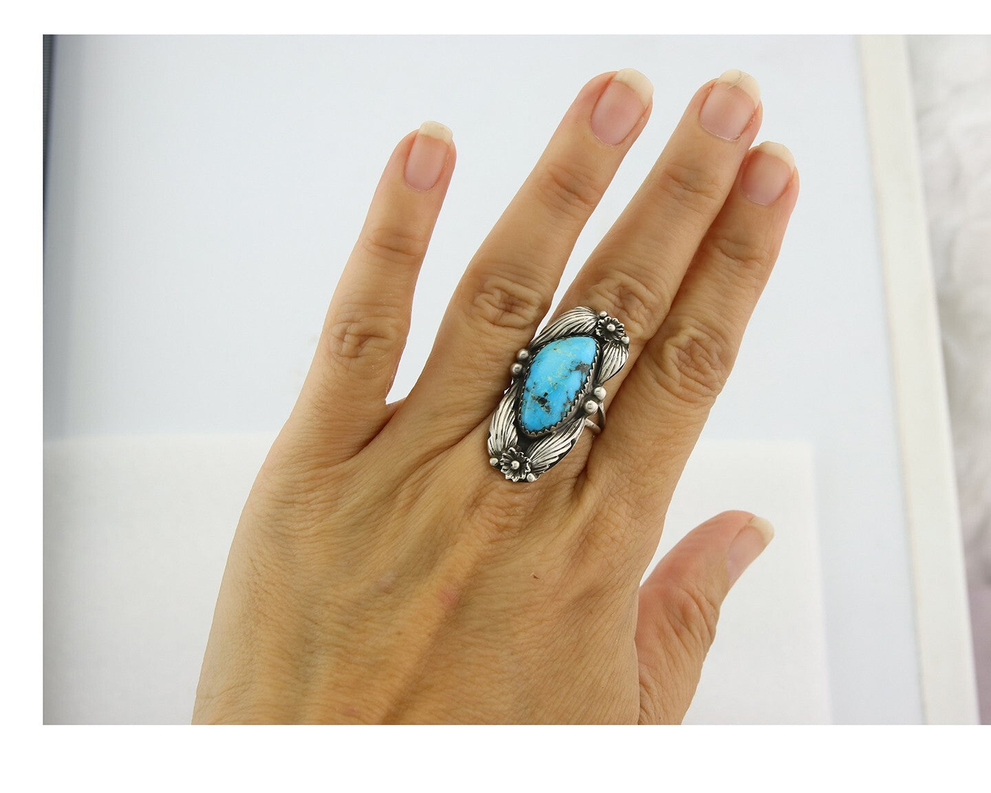 Traditional Navajo Ring Sterling Silver Authentic Turquoise Handmade Size 6.5