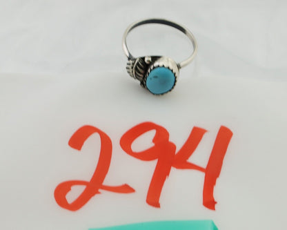 Navajo Ring 925 Silver Sleeping Beauty Turquoise Native American Artist C.80's