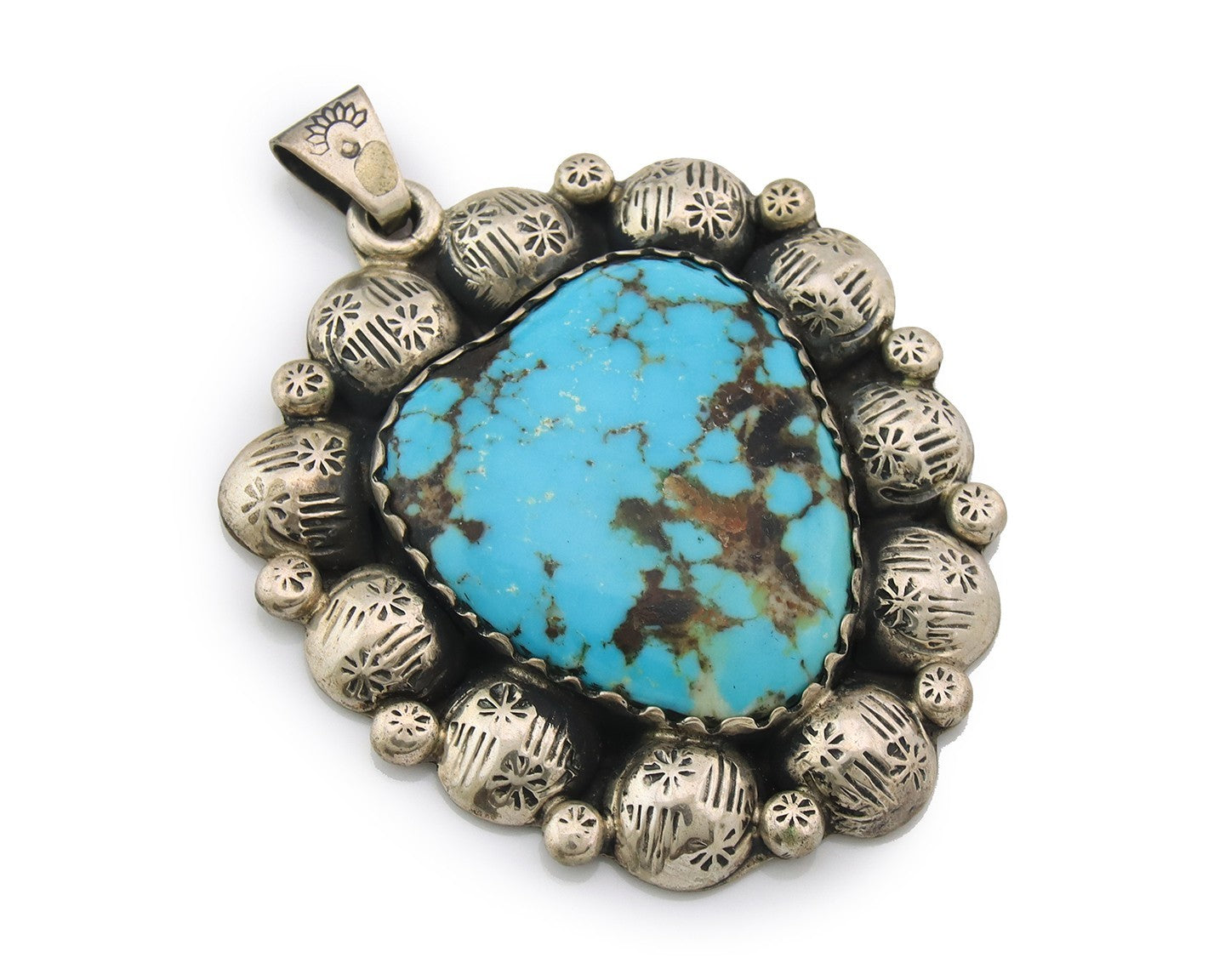 Large Navajo Pendant Sterling Silver Authentic Turquoise Vintage Artist Signed