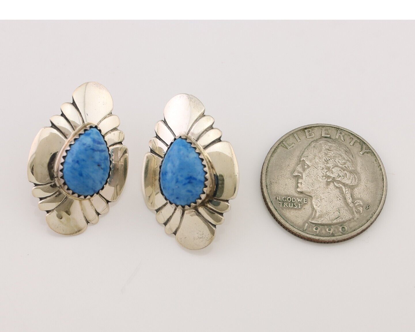 Navajo Earrings 925 Silver Natural Blue Lapis Artist Signed Running Bear C.80's