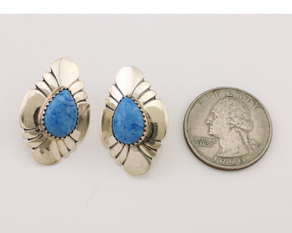 Navajo Earrings 925 Silver Natural Blue Lapis Artist Signed Running Bear C.80's