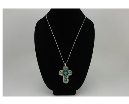 Zuni Cross Pendant 925 Silver Spiderweb Turquoise Native American Artist C.80's