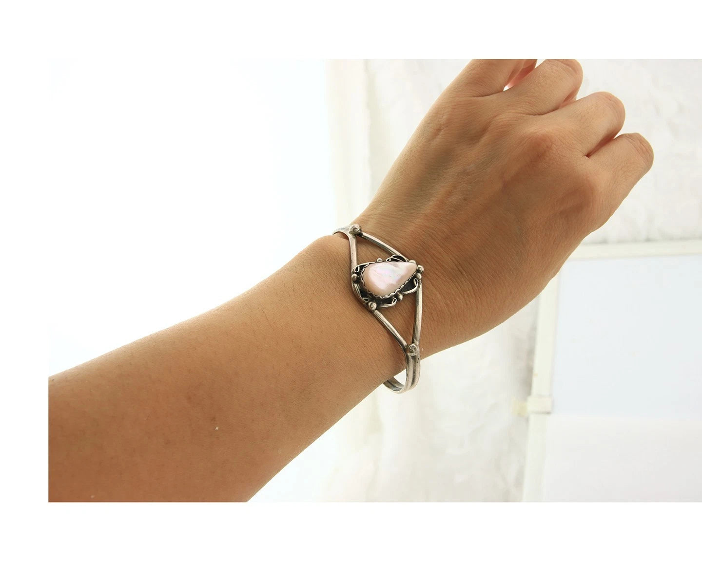 Navajo Cuff Bracelet Sterling Silver Authentic Pink Muscle Native Artist