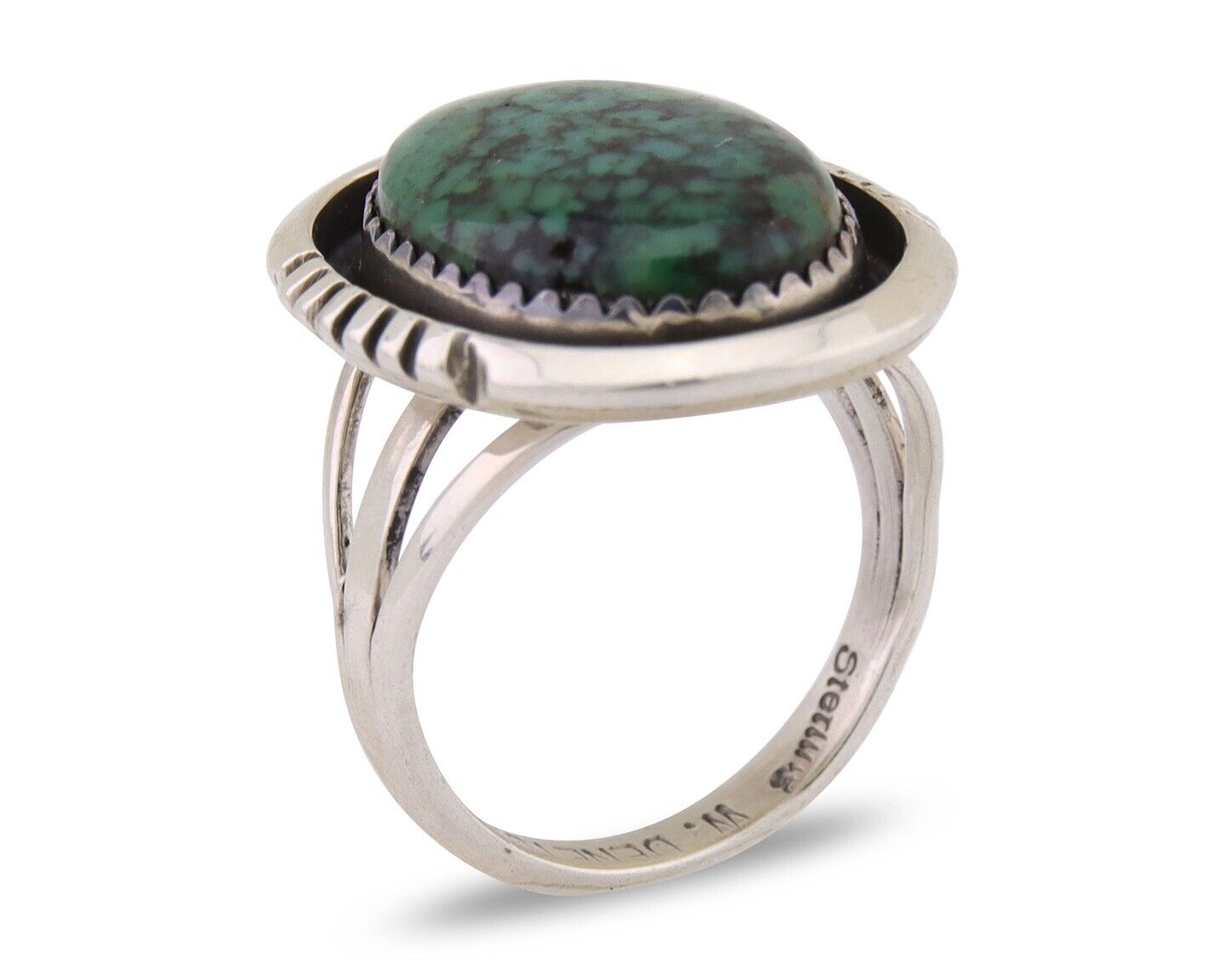 Navajo Ring 925 Silver Green Turquoise Signed William Denetdale C.80's