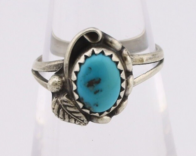 Navajo Ring 925 Silver Sleeping Beauty Turquoise Native American Artist C.80's