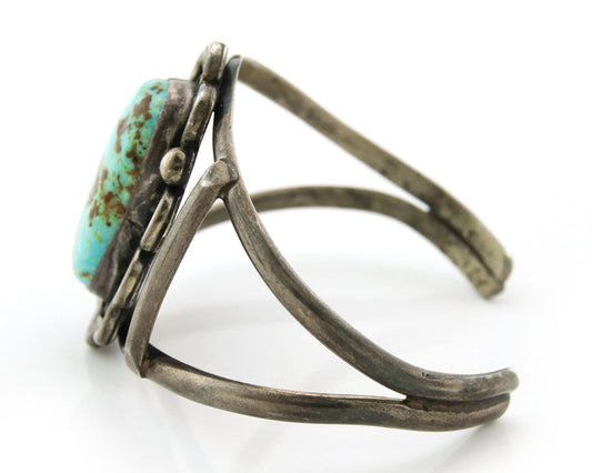 Navajo Cuff Bracelet Sterling Silver Turquoise Vintage Artist Signed JP