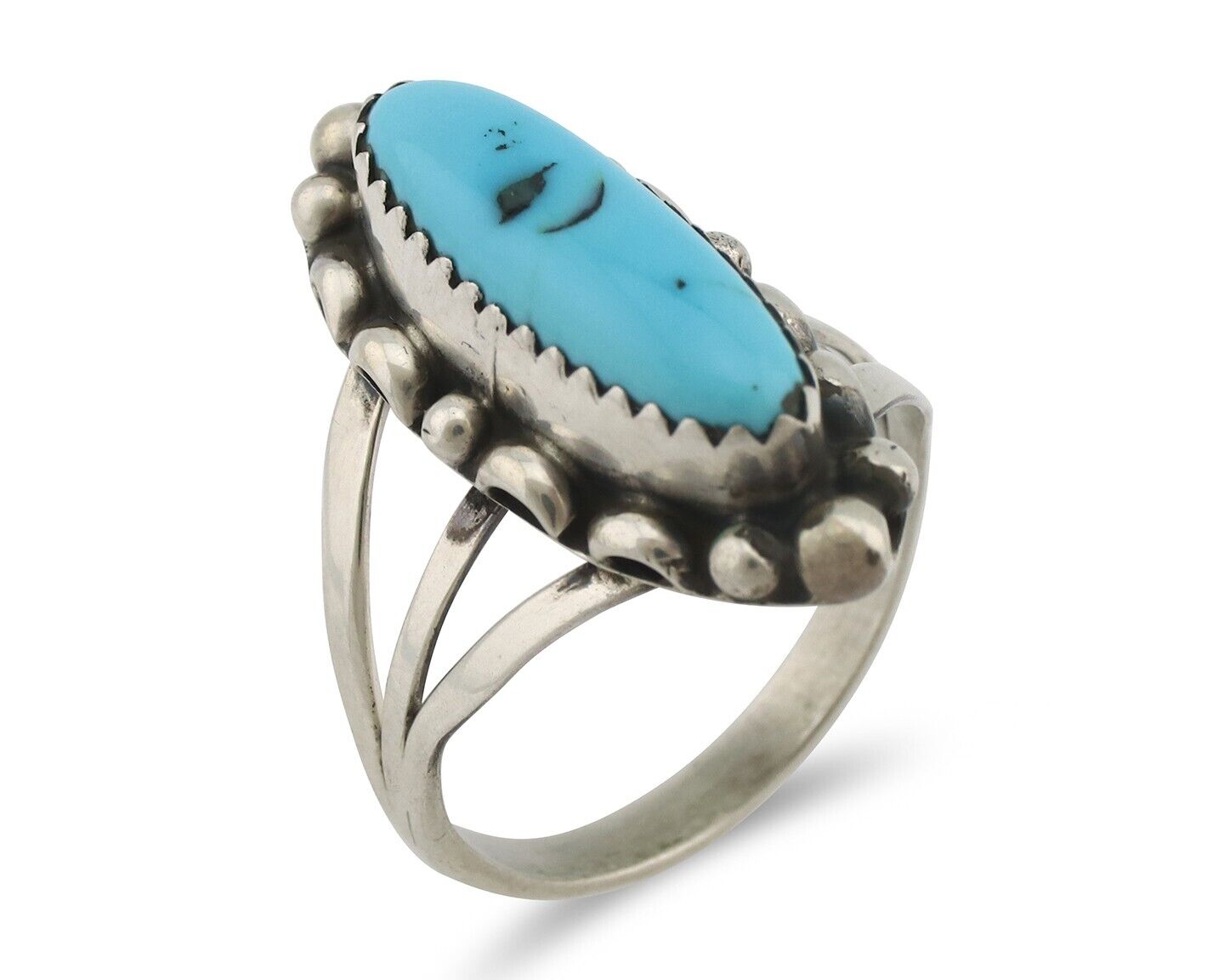 Navajo Ring .925 Silver Sleeping Beauty Turquoise Signed SkyStone Creations C80s
