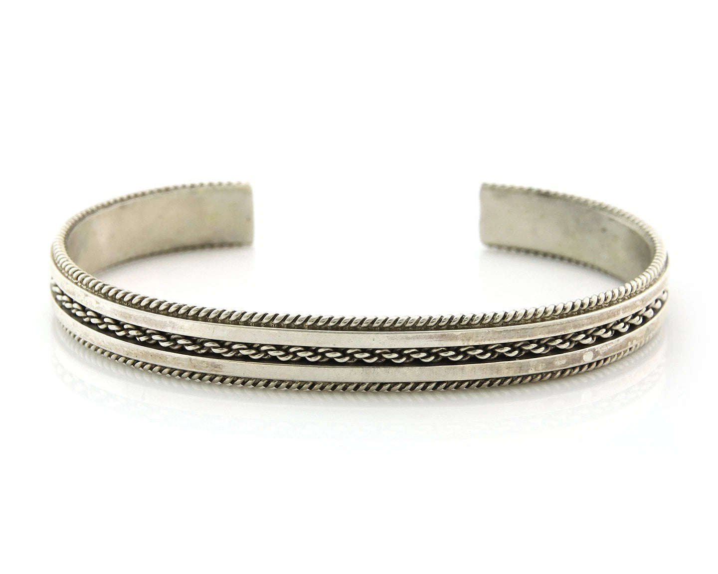 Navajo Cuff Bracelet Sterling Silver Signed Tahe Vintage Handmade