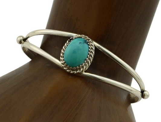 Navajo Bracelet 925 Silver Sleeping Beauty Turquoise Native Artist C.80's
