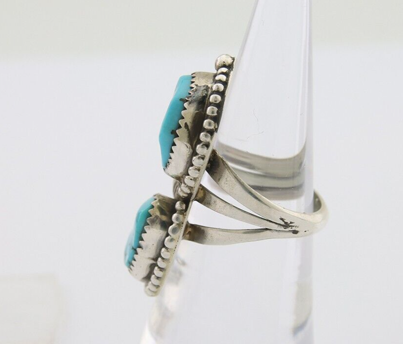Navajo Ring 925 Silver Natural Turquoise Artist Signed LR C.80's