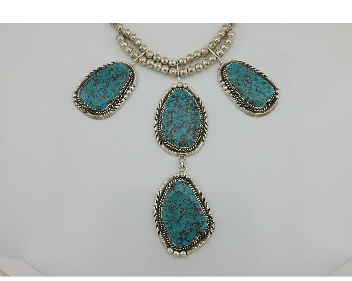 Navajo Squash Necklace 925 Silver Arizona Turquoise Signed Ben S C.80's