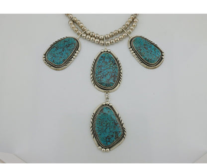 Navajo Squash Necklace 925 Silver Arizona Turquoise Signed Ben S C.80's