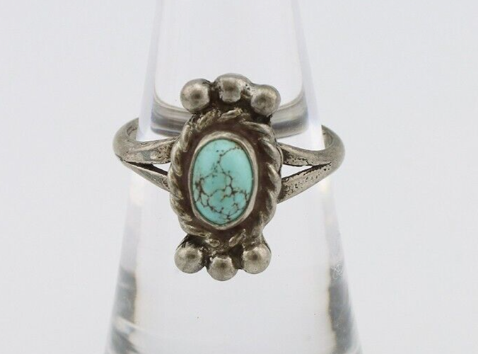 Navajo Ring 925 Silver Natural Blue Turquoise Native American Artist C.1980's