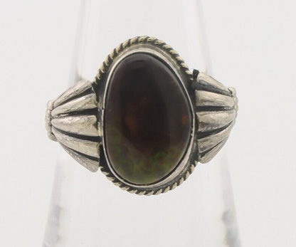 Navajo Handmade Ring 925 Silver Natural Fire Opal Native Artist Size 7.25 C.80's