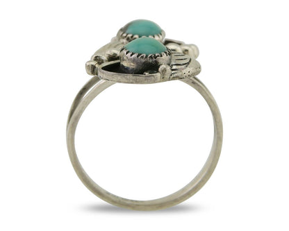 Navajo Ring 925 Silver Natural Slab Turquoise Artist Signed WR C.80's
