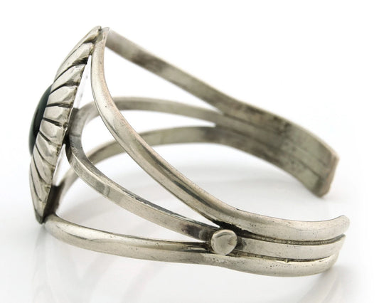 Navajo Cuff Bracelet Sterling Silver Black Onyx Handmade Vintage