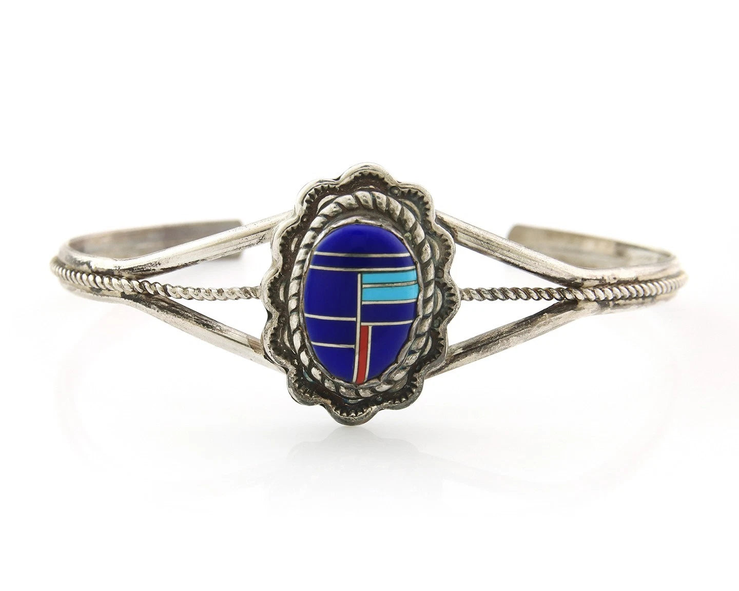 Navajo Cuff Bracelet Sterling Silver Handmade Vintage Gemstone