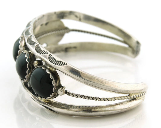 Navajo Cuff Bracelet 925 Sterling Silver Onyx Vintage Signed H Spencer