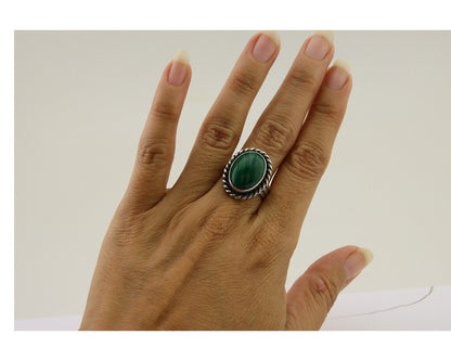 Navajo Ring 925 Silver Natural Malachite Native American Artist C.80's